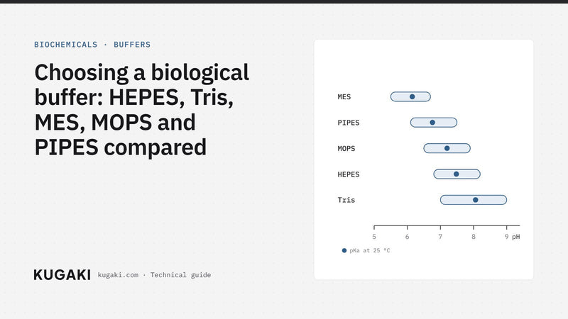 Choosing a biological buffer: HEPES, Tris, MES, MOPS and PIPES compared – KUGAKI technical guide cover