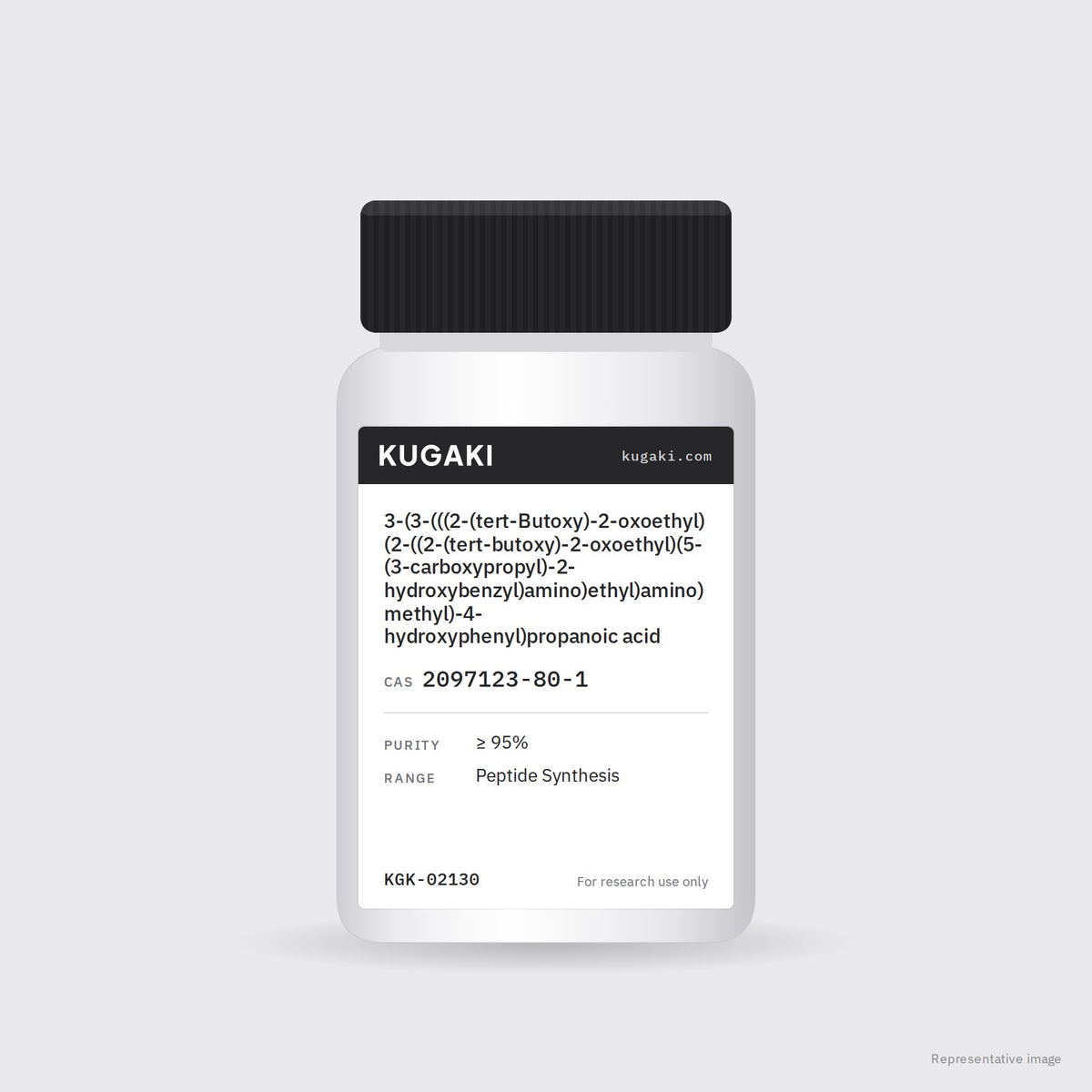 3-(3-(((2-(tert-Butoxy)-2-oxoethyl)(2-((2-(tert-butoxy)-2-oxoethyl)(5-(3-carboxypropyl)-2-hydroxybenzyl)amino)ethyl)amino)methyl)-4-hydroxyphenyl)propanoic acid (CAS 2097123-80-1) – KUGAKI representative pack image