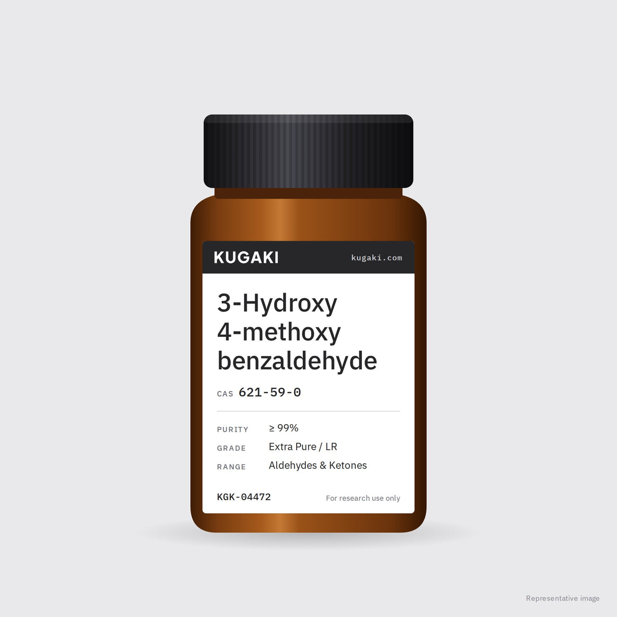 3-Hydroxy 4-methoxy benzaldehyde (CAS 621-59-0) – KUGAKI representative pack image