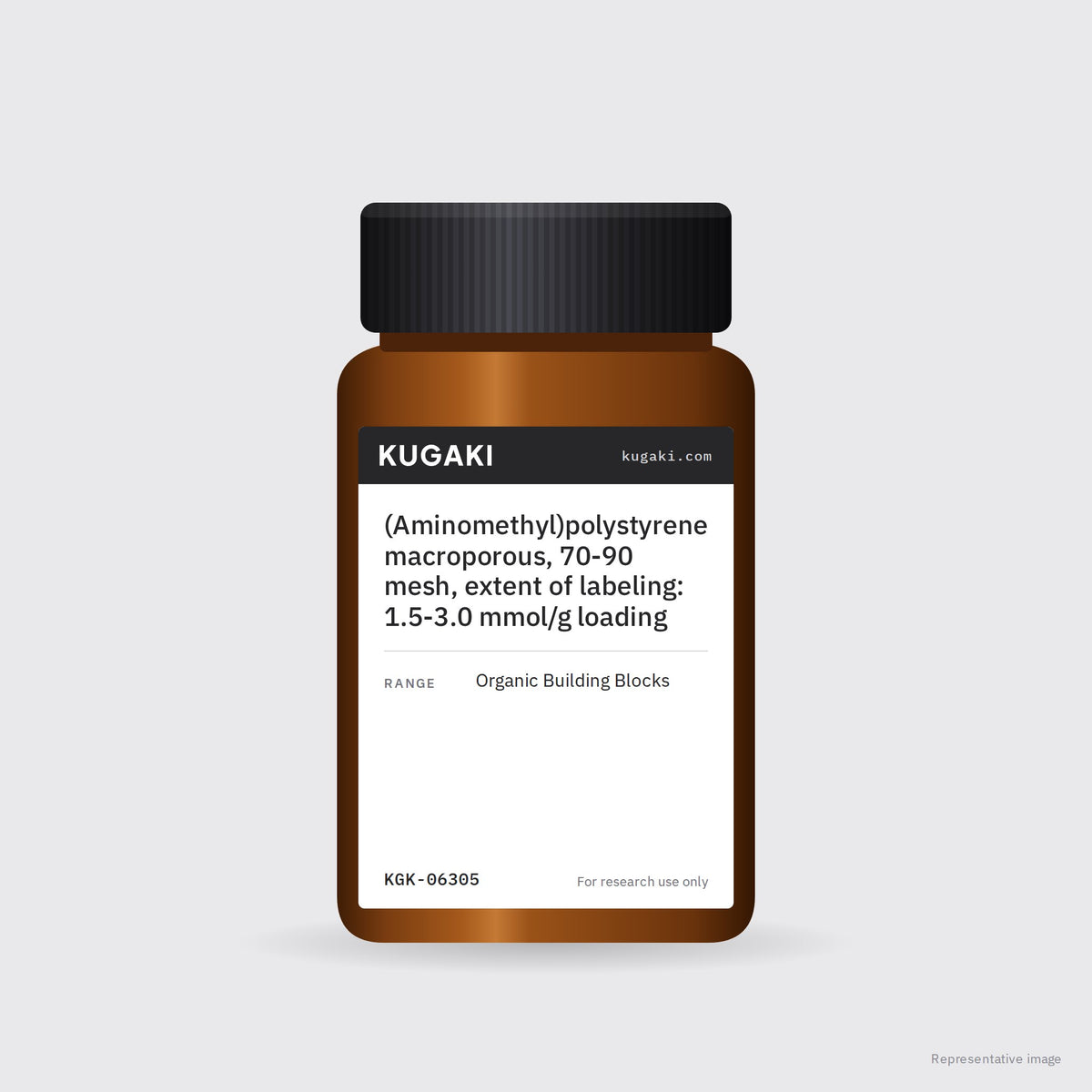 (Aminomethyl)polystyrene macroporous, 70-90 mesh, extent of labeling: 1.5-3.0 mmol/g loading – KUGAKI representative pack image