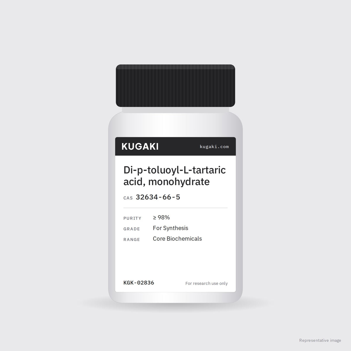 Di-p-toluoyl-L-tartaric acid, monohydrate (CAS 32634-66-5) – KUGAKI representative pack image