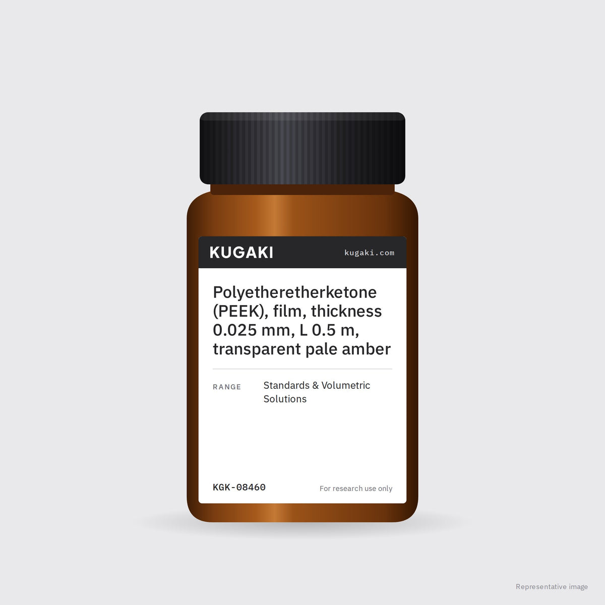Polyetheretherketone (PEEK), film, thickness 0.025 mm, L 0.5 m, transparent pale amber – KUGAKI representative pack image