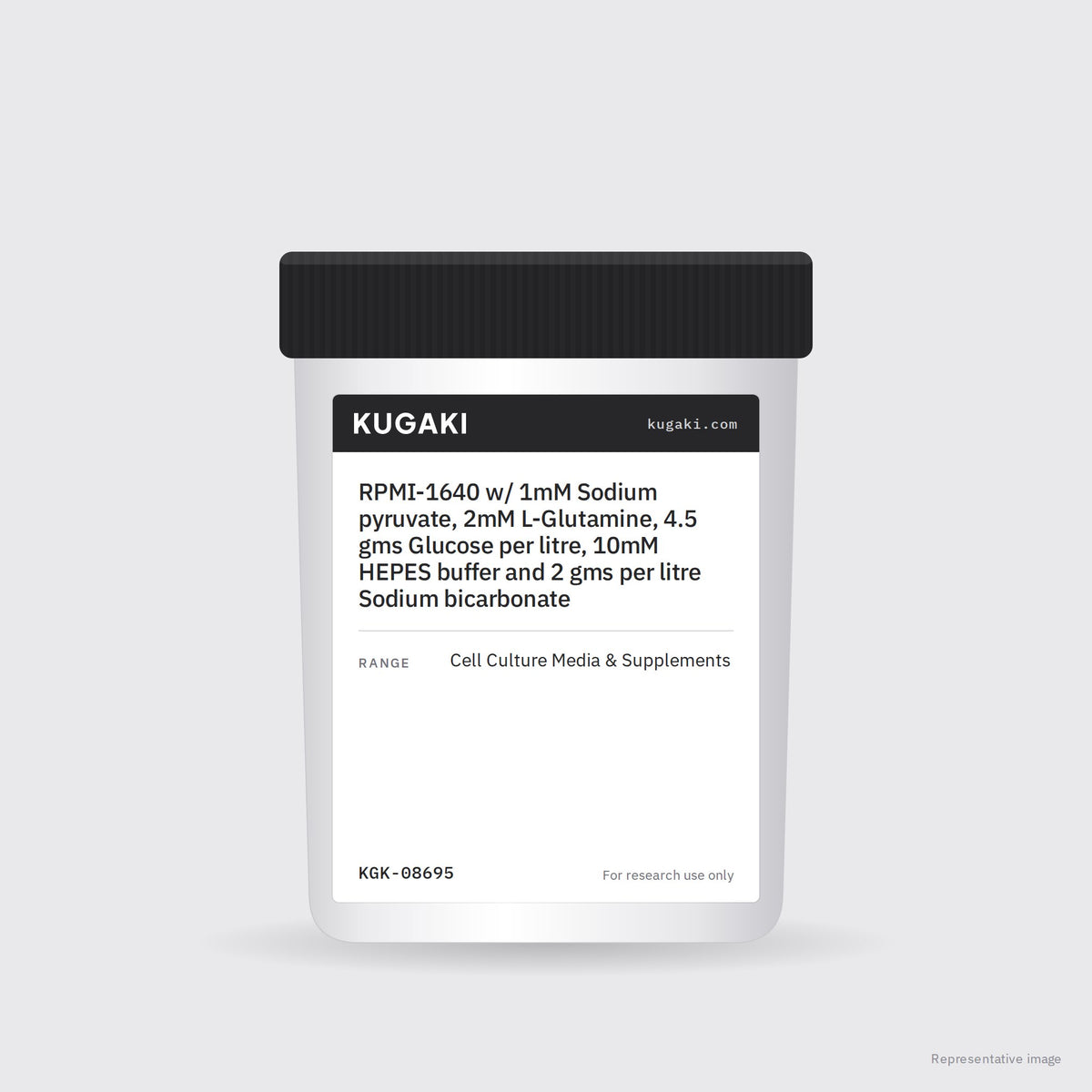 RPMI-1640 w/ 1mM Sodium pyruvate, 2mM L-Glutamine, 4.5 gms Glucose per litre, 10mM HEPES buffer and 2 gms per litre Sodium bicarbonate – KUGAKI representative pack image